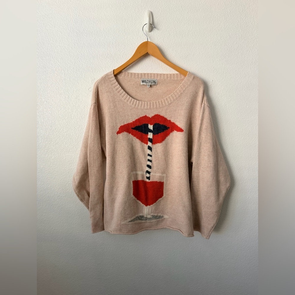 Wildfox Couture  Suck It Up Vineyard Oversized Sweater  Sz Medium Pink - Picture 2 of 8